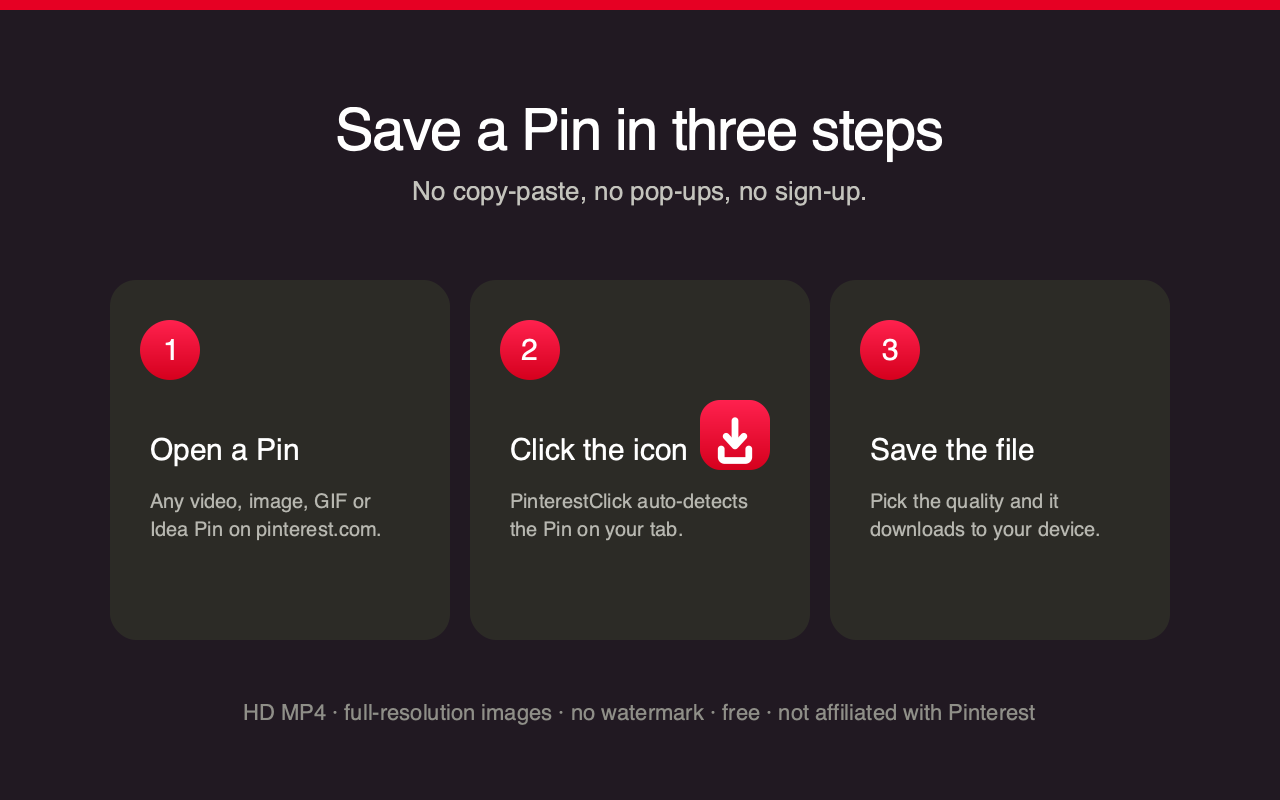 Save a Pinterest Pin in three steps with the PinterestClick extension